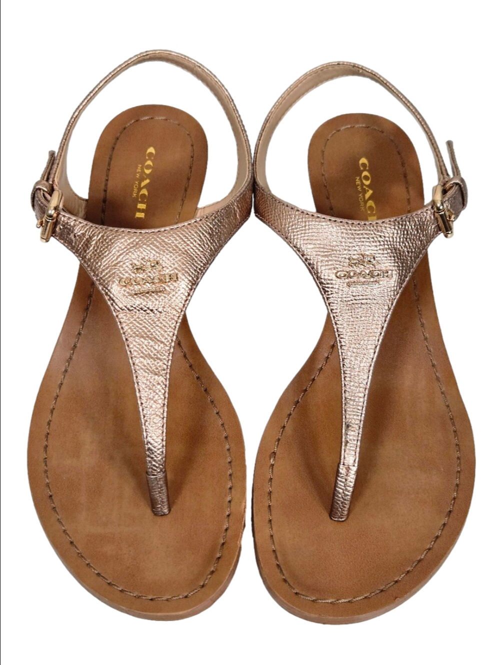 Coach Rose Gold & Tan Thong Wedge Sandals, Size 36.5 ~ VGUC